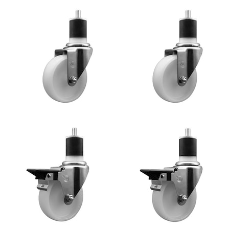 Service Caster 4'' Nylon Wheel Swivel 1-7/8'' Expanding Stem Caster Set 2 Brakes, 4PK SCC-EX20S414-NYS-2-PLB-2-178
